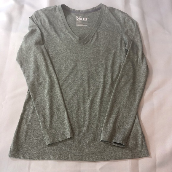 Nike Dri-Fit V Neck Gray Long Sleeve Shirt - Picture 9 of 16